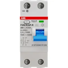 УЗО ABB F202 A S-40/0,1 2-х полюсное тип A S селективное 40A 100mA 2 модуля (ВДТ) 2CSF202201R2400