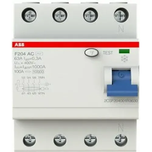 УЗО ABB F204 A-25/0,03 4-х полюсное тип A 25A 30mA 4 модуля (ВДТ) 2CSF204101R1250