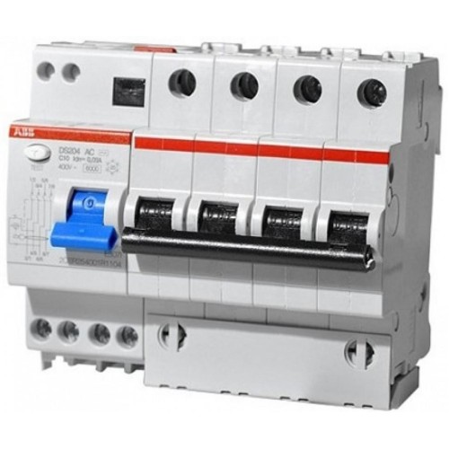DS204 AC-C10/0,03 Дифференциальный автомат 4-полюс. 10A 30mA, тип АC, 6kA, (хар-ка C) ABB 2CSR254001R1104