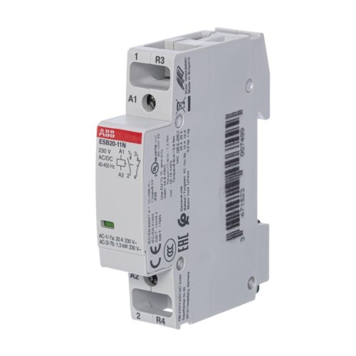ABB Контактор ESB20-11N-06 модульный (20А АС-1, 1НО+1НЗ), катушка 230В AC/DC
