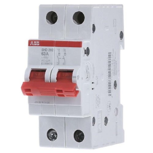 ABB SHD202 Рубильник 2P 63A рычаг красный