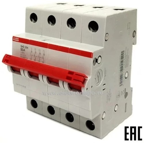 ABB SHD204 Рубильник 4P 50A рычаг красный