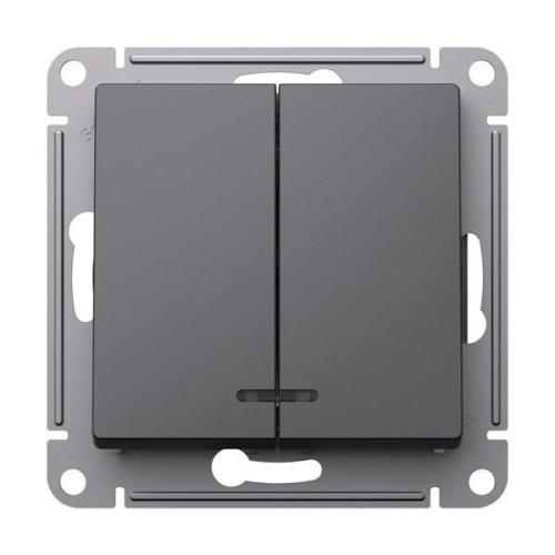 ATLASDESIGN 2-клавишный ВЫКЛЮЧАТЕЛЬ с подсветкой, сх.5а, 10АХ, механизм, БАЗАЛЬТ, ATN001453