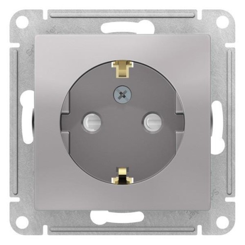 ATLASDESIGN AQUA РОЗЕТКА с заз. со шт. с прозрач. крышк, 16А,IP44, мех,АЛЮМИНИЙ, ATN440346