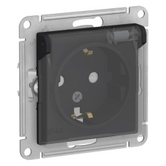 ATLASDESIGN AQUA розетка с заземлением  со шторк с крышк., 16А, IP44, карбон, ATN441046