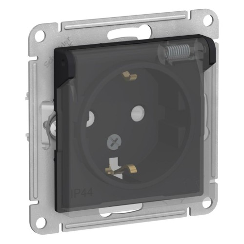 ATLASDESIGN AQUA розетка с заземлением  со шторк с крышк., 16А, IP44, карбон, ATN441046