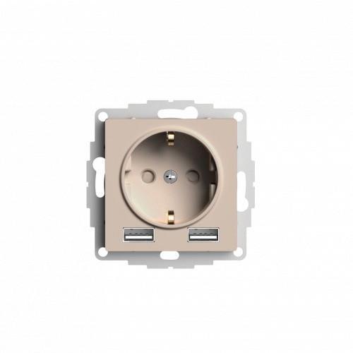 ATLASDESIGN РОЗЕТКА 16А c 2 USB A+A, 5В/2,4А, 2х5В/1,2А, механизм, ПЕСОЧНЫЙ, ATN001230