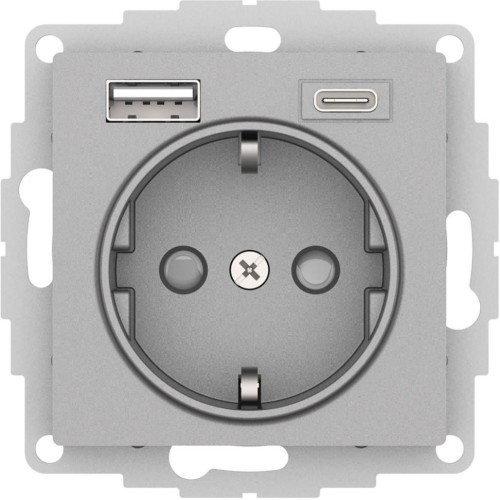 ATLASDESIGN РОЗЕТКА 16А c 2 USB A+C, 5В/2,4А/3,0А, 2х5В/1,5А, механизм, АЛЮМИНИЙ, ATN000332