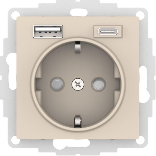 ATLASDESIGN РОЗЕТКА 16А c 2 USB A+C, 5В/2,4А/3,0А, 2х5В/1,5А, механизм, БЕЖЕВЫЙ, ATN000232
