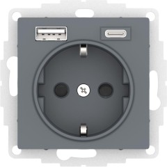 ATLASDESIGN РОЗЕТКА 16А c 2 USB A+C, 5В/2,4А/3,0А, 2х5В/1,5А, механизм, ГРИФЕЛЬ, ATN000732