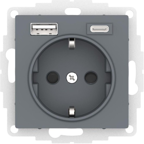 ATLASDESIGN РОЗЕТКА 16А c 2 USB A+C, 5В/2,4А/3,0А, 2х5В/1,5А, механизм, ГРИФЕЛЬ, ATN000732