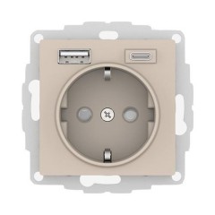 ATLASDESIGN РОЗЕТКА 16А c 2 USB A+C, 5В/2,4А/3,0А, 2х5В/1,5А, механизм, ПЕСОЧНЫЙ, ATN001232
