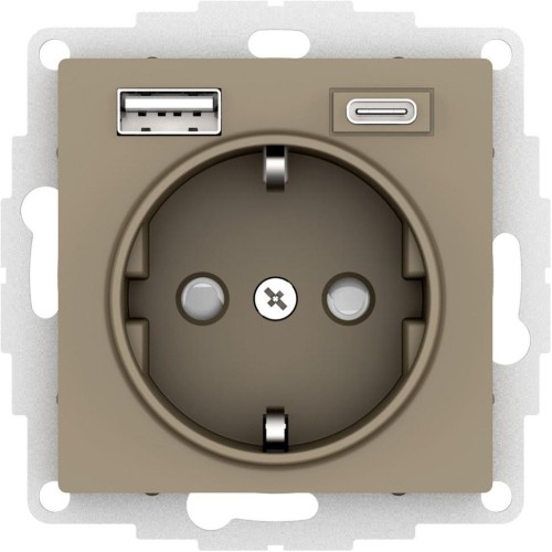ATLASDESIGN РОЗЕТКА 16А c 2 USB A+C, 5В/2,4А/3,0А, 2х5В/1,5А, механизм, ШАМПАНЬ, ATN000532