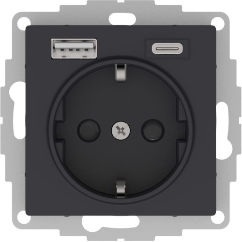 ATLASDESIGN РОЗЕТКА 16А c 2 USB A+С, 5В/2,4А/3,0А, 2х5В/1,5А, механизм, КАРБОН, ATN001032