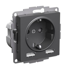 ATLASDESIGN РОЗЕТКА 16А с 2 USB A+A, 5В/2,4А, 2х5В/1,2А, механизм, БАЗАЛЬТ, ATN001430