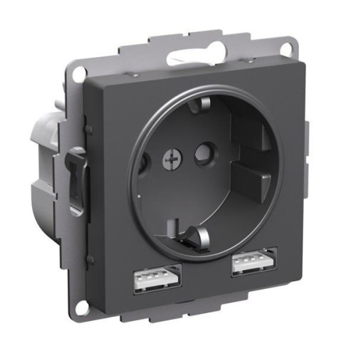 ATLASDESIGN РОЗЕТКА 16А с 2 USB A+A, 5В/2,4А, 2х5В/1,2А, механизм, БАЗАЛЬТ, ATN001430