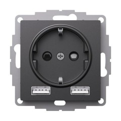 ATLASDESIGN РОЗЕТКА 16А с 2 USB A+A, 5В/2,4А, 2х5В/1,2А, механизм, БАЗАЛЬТ, ATN001430
