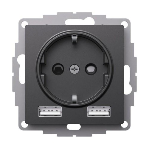 ATLASDESIGN РОЗЕТКА 16А с 2 USB A+A, 5В/2,4А, 2х5В/1,2А, механизм, БАЗАЛЬТ, ATN001430