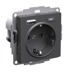 ATLASDESIGN РОЗЕТКА 16А с 2 USB A+C, 5В/2,4А/3,0А, 2х5В/1,5А, механизм, БАЗАЛЬТ, ATN001432