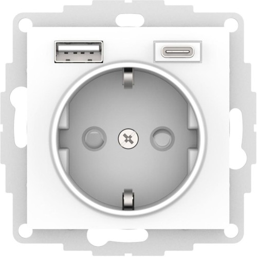ATLASDESIGN РОЗЕТКА 16А с 2 USB A+C, мех, БЕЛЫЙ, ATN000132