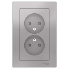 ATLASDESIGN РОЗЕТКА двойная без заземления со шторками,16А, в сборе, АЛЮМИНИЙ, ATN000322