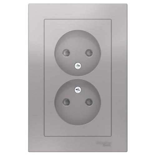 ATLASDESIGN РОЗЕТКА двойная без заземления со шторками,16А, в сборе, АЛЮМИНИЙ, ATN000322