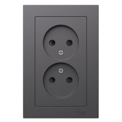 ATLASDESIGN РОЗЕТКА двойная без заземления со шторками,16А, в сборе, БАЗАЛЬТ, ATN001422