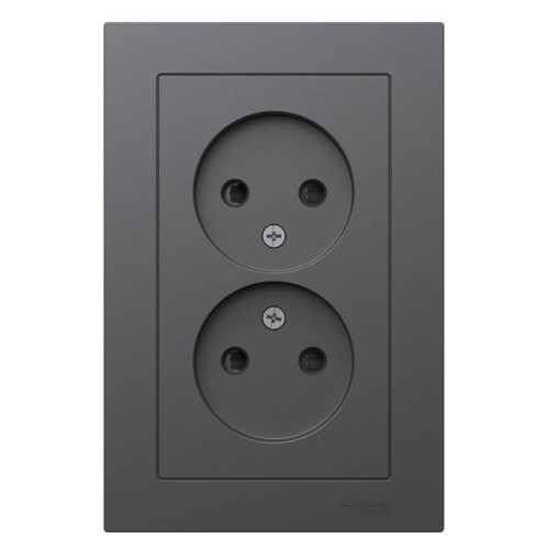 ATLASDESIGN РОЗЕТКА двойная без заземления со шторками,16А, в сборе, БАЗАЛЬТ, ATN001422