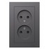 ATLASDESIGN РОЗЕТКА двойная без заземления со шторками,16А, в сборе, БАЗАЛЬТ, ATN001422