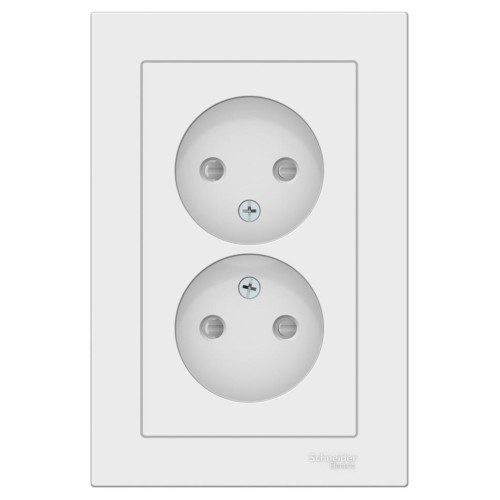 ATLASDESIGN РОЗЕТКА двойная без заземления со шторками,16А, в сборе, БЕЛЫЙ, ATN000122