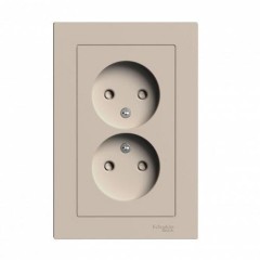 ATLASDESIGN РОЗЕТКА двойная без заземления со шторками,16А, в сборе, ПЕСОЧНЫЙ, ATN001222