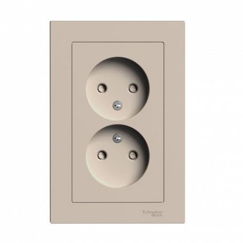 ATLASDESIGN РОЗЕТКА двойная без заземления со шторками,16А, в сборе, ПЕСОЧНЫЙ, ATN001222
