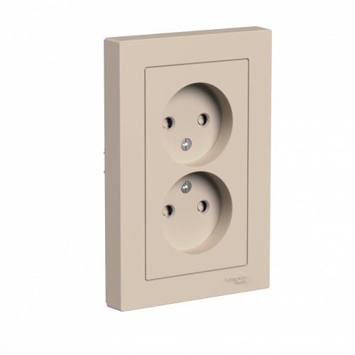 ATLASDESIGN РОЗЕТКА двойная без заземления со шторками,16А, в сборе, ПЕСОЧНЫЙ, ATN001222
