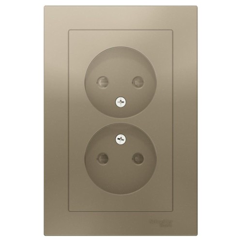 ATLASDESIGN РОЗЕТКА двойная без заземления со шторками,16А, в сборе, ШАМПАНЬ, ATN000522