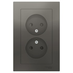 ATLASDESIGN РОЗЕТКА двойная без заземления со шторками,16А, в сборе, СТАЛЬ, ATN000922