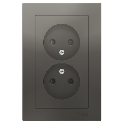 ATLASDESIGN РОЗЕТКА двойная без заземления со шторками,16А, в сборе, СТАЛЬ, ATN000922