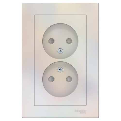 ATLASDESIGN РОЗЕТКА двойная без заземления со шторками,16А, в сборе, ЖЕМЧУГ, ATN000422