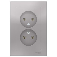ATLASDESIGN РОЗЕТКА двойная без заземления,16А, в сборе, АЛЮМИНИЙ, ATN000320