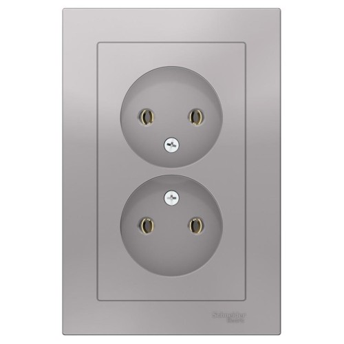 ATLASDESIGN РОЗЕТКА двойная без заземления,16А, в сборе, АЛЮМИНИЙ, ATN000320