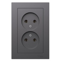 ATLASDESIGN РОЗЕТКА двойная без заземления,16А, в сборе, БАЗАЛЬТ, ATN001420