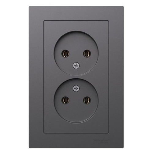 ATLASDESIGN РОЗЕТКА двойная без заземления,16А, в сборе, БАЗАЛЬТ, ATN001420