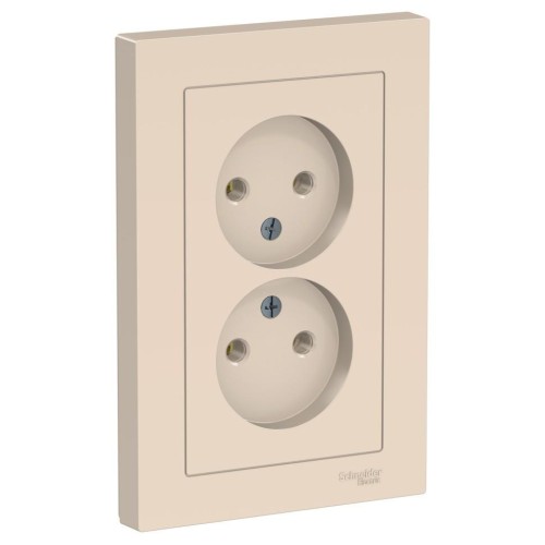 ATLASDESIGN РОЗЕТКА двойная без заземления,16А, в сборе, БЕЖЕВЫЙ, ATN000220