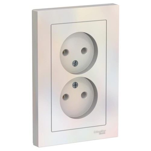 ATLASDESIGN РОЗЕТКА двойная без заземления,16А, в сборе, ЖЕМЧУГ, ATN000420