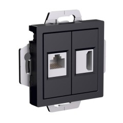 ATLASDESIGN РОЗЕТКА двойная HDMI+RJ45, кат.5Е, механизм, КАРБОН, ATN001082