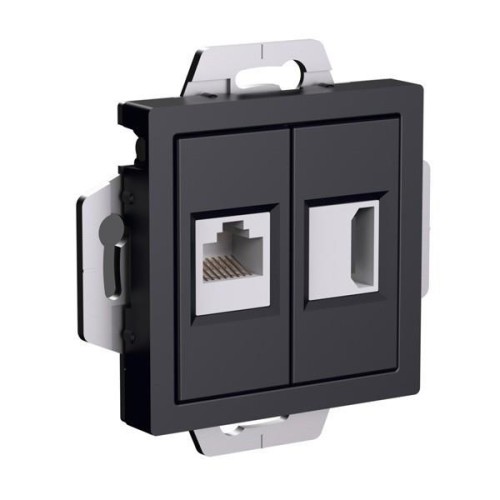 ATLASDESIGN РОЗЕТКА двойная HDMI+RJ45, кат.5Е, механизм, КАРБОН, ATN001082