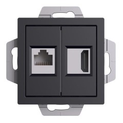 ATLASDESIGN РОЗЕТКА двойная HDMI+RJ45, кат.5Е, механизм, КАРБОН, ATN001082