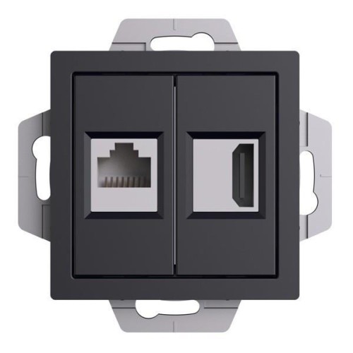ATLASDESIGN РОЗЕТКА двойная HDMI+RJ45, кат.5Е, механизм, КАРБОН, ATN001082