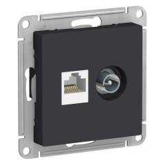 ATLASDESIGN РОЗЕТКА двойная комп+ТВ, RJ45+TV, кат.5E, механизм, КАРБОН, ATN001089