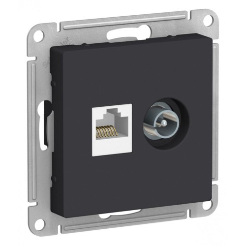 ATLASDESIGN РОЗЕТКА двойная комп+ТВ, RJ45+TV, кат.5E, механизм, КАРБОН, ATN001089