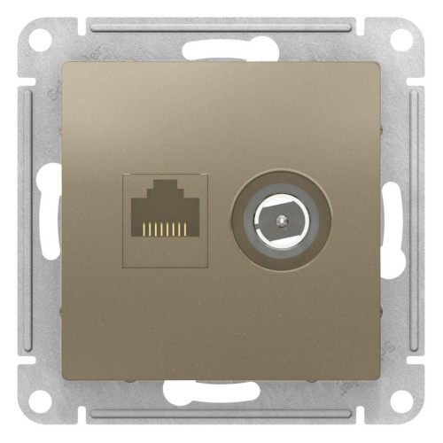 ATLASDESIGN РОЗЕТКА двойная комп+ТВ, RJ45+TV, кат.5E, механизм, ШАМПАНЬ, ATN000589